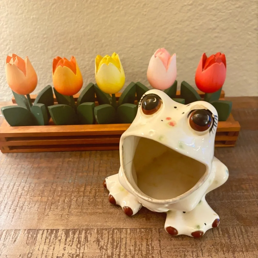 Vtg Retro Big Wide Mouth Ceramic Frog Kitchen Sponge Sink Holder Hand painted - Picture 1 of 8